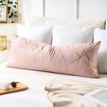 Imagem de Travesseiros de veludo rosa para almofada lombar longa capa de almofada retangular 36 x 92 cm 1 pacote de capas de almofada estampadas em bronze de luxo para decoração de casa sofá quarto carro 36 x