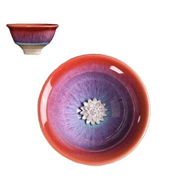 Imagem de Xícara de chá prateada incrustada em forno esmaltado xícara de chá colorida xícara de chá de cerâmica xícara mestre kung fu xícara única xícara de peixe prata tigela de chá azul (verde)