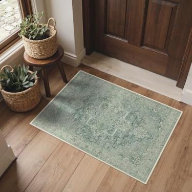 Imagem de BESBLEE Tapete de área 5 x 7 cm, lavável na máquina, tapetes vintage de pilha baixa, tapete pequeno e leve para entrada, corredor, cozinha e corredor, verde