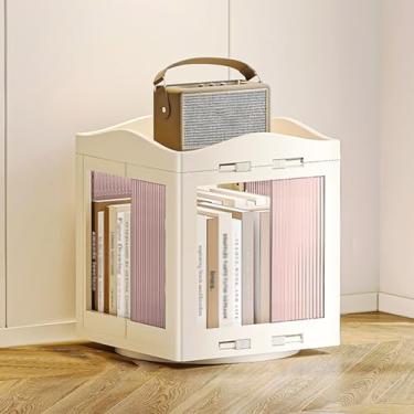 Imagem de Estante rotativa de 360° dobrável, à prova de poeira, grande capacidade, estante de livros ABS para sala de estar e quarto (branco, 1º andar)