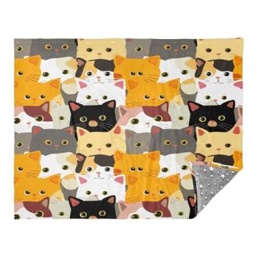 Imagem de CEBUGI Manta de flanela macia e quente 127 cm x 178 cm para sofá, cama, escritório, acampamento, viagem, gatos fofos para todas as estações