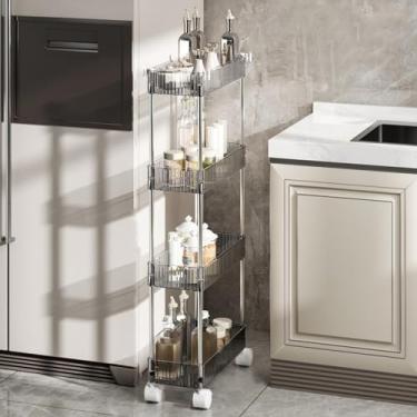 Imagem de Carrinho de armazenamento com rodinhas de 3 níveis com rodas e ganchos bloqueáveis, organizador de estantes utilitárias móveis para cozinha, banheiro e lavanderia, cinza, 38 cm P x 13 cm L x 94 cm A