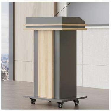 Imagem de Suporte de pódio portátil de madeira com rodas bloqueáveis, ideal para igrejas, hotéis, salas de aula e restaurantes - Púlpito de fala versátil e mesa de recepção