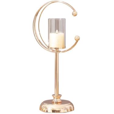 Imagem de CFGH6FDF Castiçal moderno liga de vidro castiçal minimalista ornamento decorativo mesa de jantar suporte de vela suporte à luz de velas (GG)