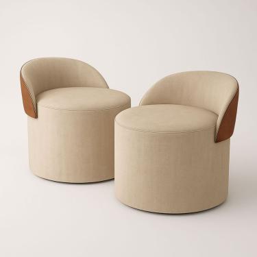 Imagem de Kit 2 Puff Orgânico Com Encosto Redondo Curvo Confortável Resistente Composé Linho Corino linho Bege