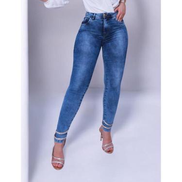 Imagem de Calça Jeans feminina skinny cintura alta pala coração Lady X-Feminino