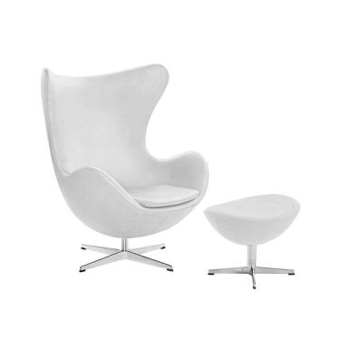 Imagem de Poltrona Egg Com Puff Base Alumínio Em Sued Branco
