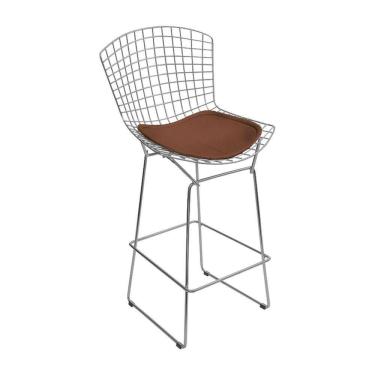 Imagem de Banqueta Bertoia Cromada D70 Assento Sintético Marrom