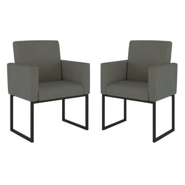 Imagem de Kit 02 Poltrona Cadeira Decorativa Recepção Base Ferro Preto Cor:cinza