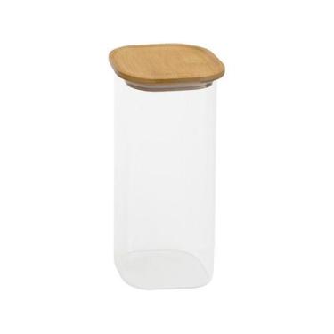 Imagem de Pote de Vidro com Tampa de Bambu Oikos 1,9L Hermético Quadrado Empilhá