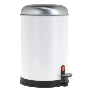Imagem de Lixeira De Piso Metal Branca Com Tampa Inox Com Pedal - 12l Branca Inox