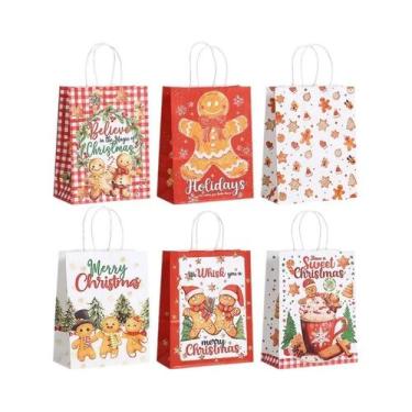 Imagem de Sacolas De Presente De Papel Kraft De Natal 6/12/24 Peças Para Armazen