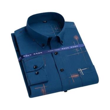Imagem de Camisas Sociais Masculinas Slim Fit Estampadas Anti-Rugas Sem Necessid