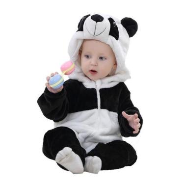 Imagem de Macacão Pijama Inverno Bebê Bichinhos Infantil - Rey Shop, Panda, 6-12