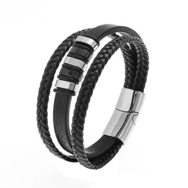 Imagem de Bracelete Pulseira Masculino Couro Luxuoso Alpha Minimalista - VINKIN,