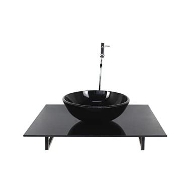 Imagem de KIT CUBA DE VIDRO REDONDA COM TAMPO 60CM PRETO FULL E SUPORTE PRETO