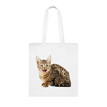 Imagem de Bolsa de gato com rosto sorridente, presente divertido, bolsa de ombro, bolsas reutilizáveis, cesta de Natal de aniversário ideia de presente, Branco
