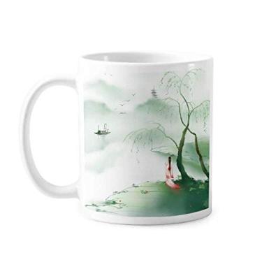 Imagem de Caneca Aquarela Estilo Chinês Tristeza Waterfront Caneca Cerâmica Café Porcelana Utensílios de Mesa