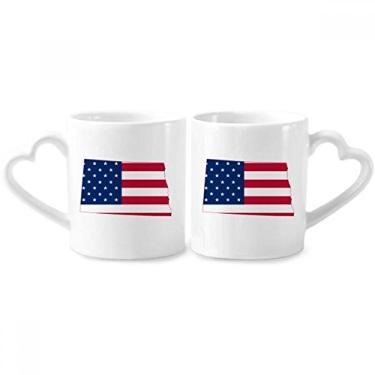 Imagem de North Dakota EUA Mapa Estrelas Listras Forma Bandeira Casal Caneca Porcelana Conjunto de Cerâmica Amante Copo Punho Coração