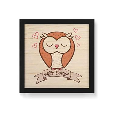 Imagem de Arte Maníacos Quadro Decorativo em Madeira Mãe Coruja Fundo Bege - 30x30cm (Moldura caixa em laca preta)