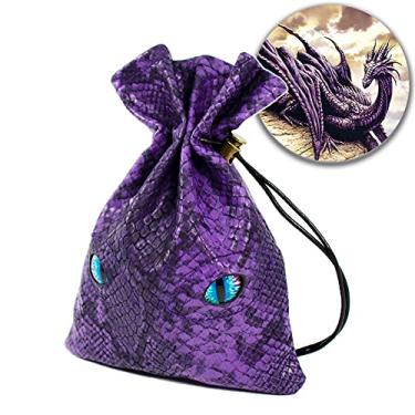 Imagem de DND Dice Bag pode cobrir 6 Dice Sets, Glow in The Dark Eyes D and D Dice Storage Pouch, Purple Dragon Leather Coins Bag for Fantasy Dragons and Dungeons Games Accessories, Drawstring Dice Pouch
