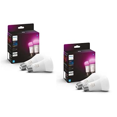 Imagem de Philips Hue Luzes A19 brancas para ambientação branca e colorida com Bluetooth, Hue Hub compatível com 4 unidades, 548610-4