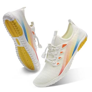Imagem de WateLves Water Shoes – Meias aquáticas de secagem rápida, para surf, ioga, hidroginástica, Arco-íris branco, 40 BR