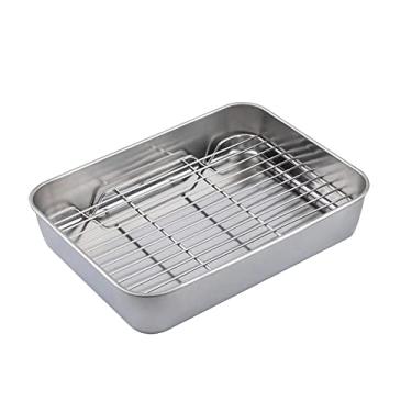 Imagem de Conjunto de assadeira com rack [1 assadeira + 1 rack de resfriamento], assadeira e grelha de aço inoxidável TCOOME - assadeira não tóxica e saudável, resistente à ferrugem e deformação (média)