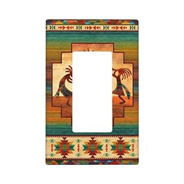 Imagem de Southwest Native American Kokopelli Single Gang Rocker Capa de interruptor de luz decorativa, placa de interruptor de parede decorativa de 1 gangue, tampa de tomada de receptáculo, tamanho 11,4 cm x