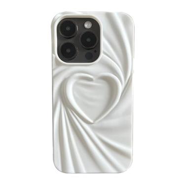 Imagem de Capa de telefone personalizada de cor sólida padrão de coração plissado 3D compatível com iPhone 14 Pro Max, branca