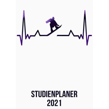 Imagem de Studienplaner 2021: DIN A4 Kalender von 01/2021-12/2021 1 Tag = 1 Seite mit großem Tageskalender und großartiger Übersicht. Monatsübersicht, ... / Snowboard Fans heartbeat herzschlag