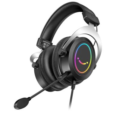 Imagem de FIFINE Fone de ouvido para jogos com microfone destacável, com fio sobre a orelha com cancelamento passivo de ruído, conector de áudio de 3,5 mm,RGB,para Switch,para Xbox/PC,para PS4/PS5- Ampligame H3