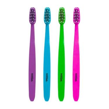 Imagem de Kit 4 Escovas Dental Cerdas Macias Pack Basic Soft Klin, Colorido