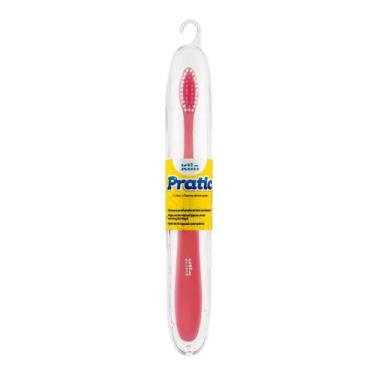 Imagem de Escova Dental C/ Cerdas Macias E Estojo Protetor Klin Pratic, Rosa