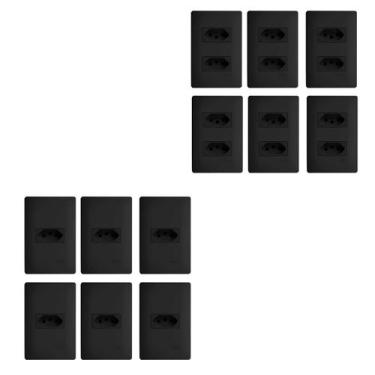 Imagem de Kit 6 Tomadas Preta 2P+T 20A/250V Com Placa Habitat + 6 Tomadas Duplas