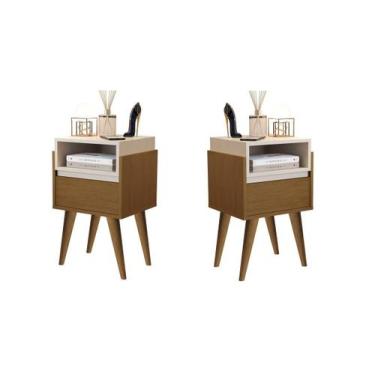 Imagem de Kit 2 Mesas de Cabeceira Pés Palito Elite Nature / off white - Comprar