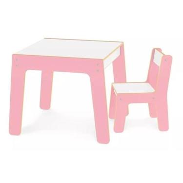 Imagem de Kit Mesa e Cadeira Infantil Para Atividades Em Madeira Rosa Junges Bri