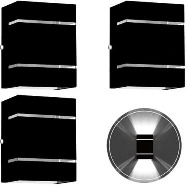 Imagem de 3 Arandelas Externa 2 Frisos Foco Fachos Parede Muro Preto - MARRYLUZ