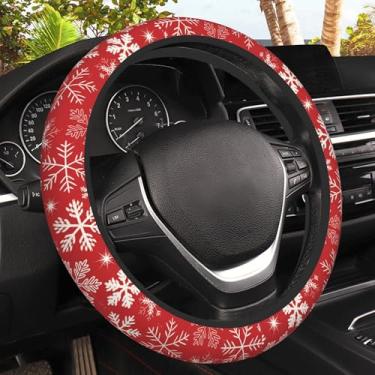 Imagem de Capa de volante de flocos de neve de Natal, protetor de volante elástico antiderrapante, decoração de interior automotivo para mulheres e meninas, universal de 38 cm, adequado para sedans, caminhões