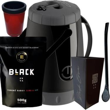 Imagem de Kit Para Tereré Garrafa Lisa Black Erva Mate 500g Copo Cuia Quadrado A