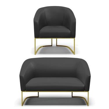 Imagem de Sofá Namoradeira e Poltrona Base Industrial Dourado Stella Corino D03 - D`Rossi