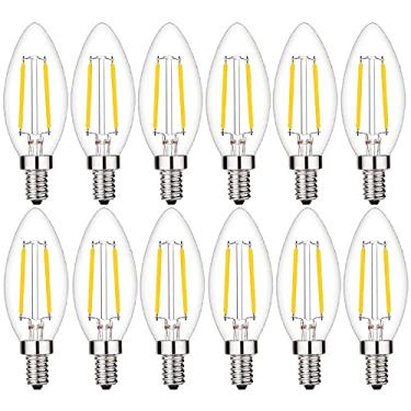 Imagem de Lâmpada de LED Candelabro 2W 2700K branco quente 25W lâmpadas LED reguláveis E12 Base LED Candelabro lâmpadas, lâmpada lustre de vidro transparente decoração de torpedo B11, pacote com 12
