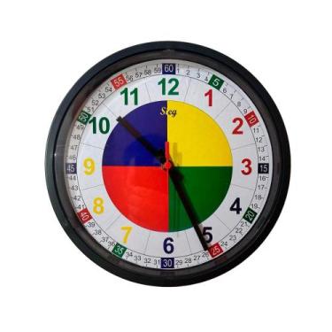 Imagem de Relógio Pedagógico Redondo Educativo 28cm Parede Segundos - Sieg