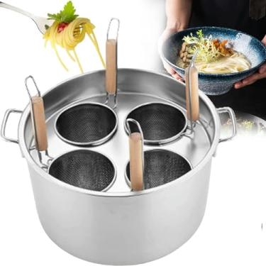 Imagem de Panela de aço inoxidável de 3/4/5 furos com cesta de inserção de filtro, panela de aço inoxidável, conjunto de panela de bolinho de massa e vegetais, para cozinha doméstica, 4 furos