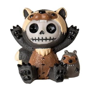 Imagem de Pacific Giftware Estatueta colecionável de Hugh Furrybones esqueleto em traje de guaxinim com guaxinim minúsculo perfeito para decoração de casa e presentes exclusivos, 7 cm de altura