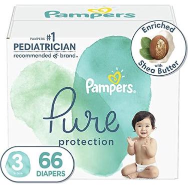 Imagem de Fraldas Tamanho 3, 66 Contagem - Pampers Pure Protection Fraldas descartáveis de bebê, Proteção Hipoalergênica e SemCenida, Super Pack (Embalagens & I