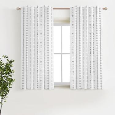 Imagem de Cortinas curtas transparentes de linho branco e preto para quarto, banheiro, cozinha, 113 cm de comprimento