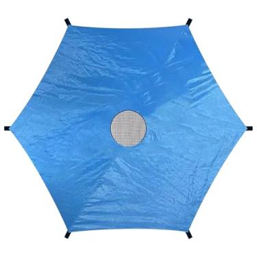 Imagem de Capa de trampolim adequada para 4,3 m com 6 polos, cobertura de sombra de trampolim, capa de cortina de trampolim Oxford anti-UV com claraboia de malha, cobertura de trampolim fácil de instalar para