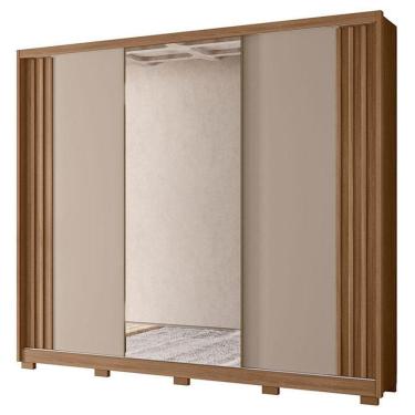 Imagem de Guarda Roupa Casal Arizona 3 Portas Carvalho Fendi Com Espelho - Moval