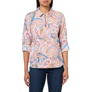 Imagem de Tommy Hilfiger Camisa feminina de manga comprida com meio zíper, Coral Multi, M